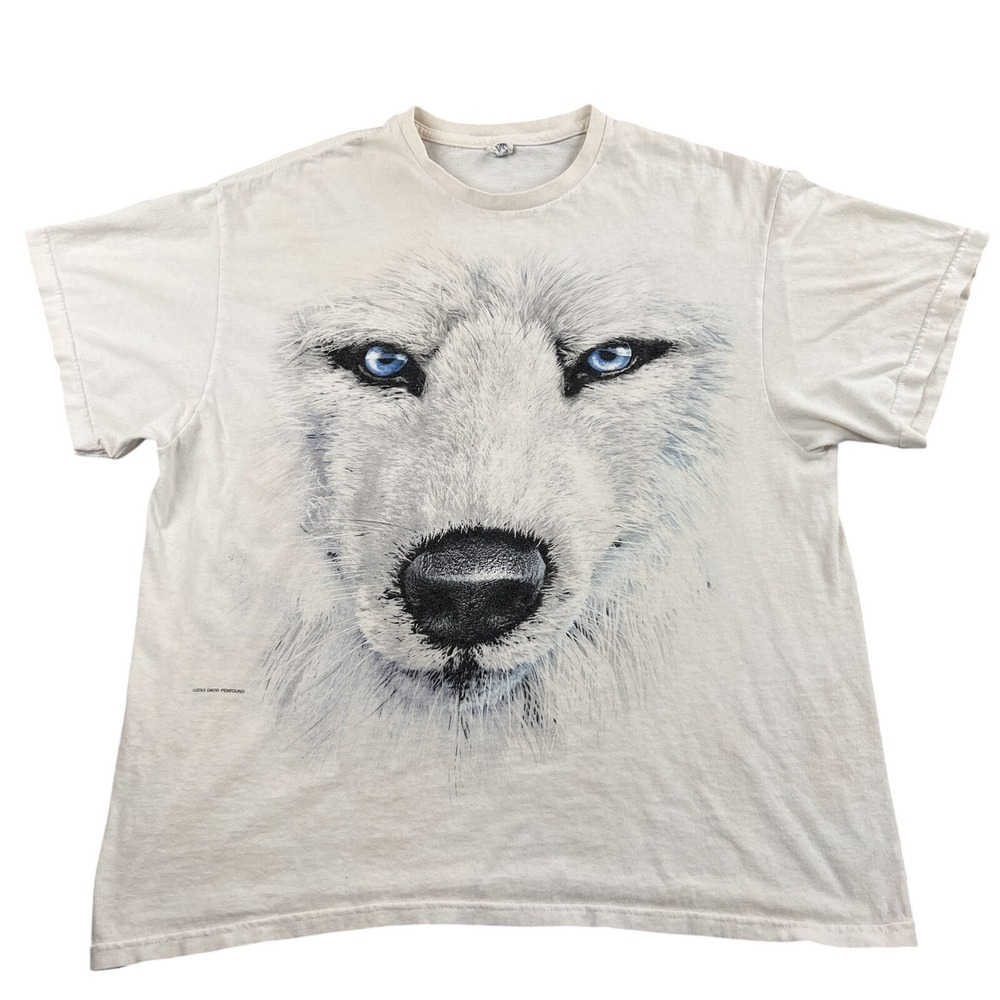 David Penfound Blue Eyed Wolf Face T Shirt XL White Men Delta Nature Animal Tee